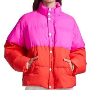 MOTHER Vibrant Pink and Orange Puffer Jacket